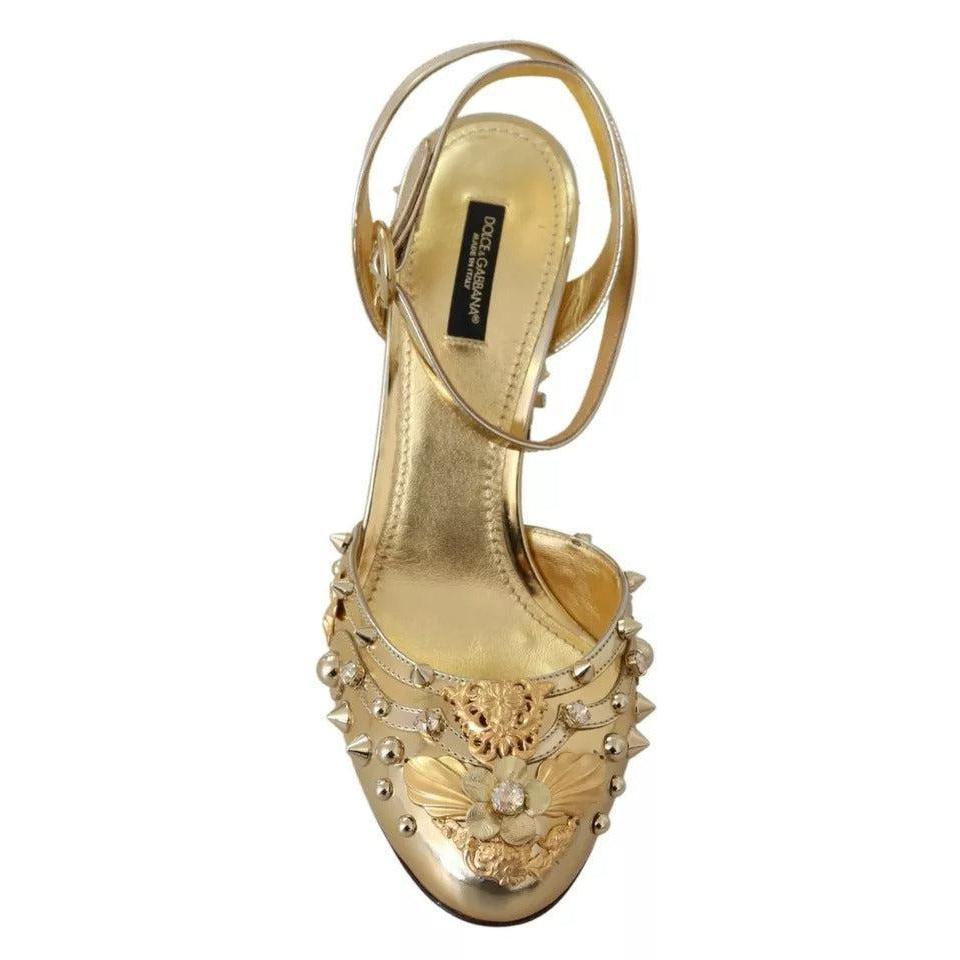 Dolce & Gabbana Gold Studs Vally Slingback Sandals Shoes