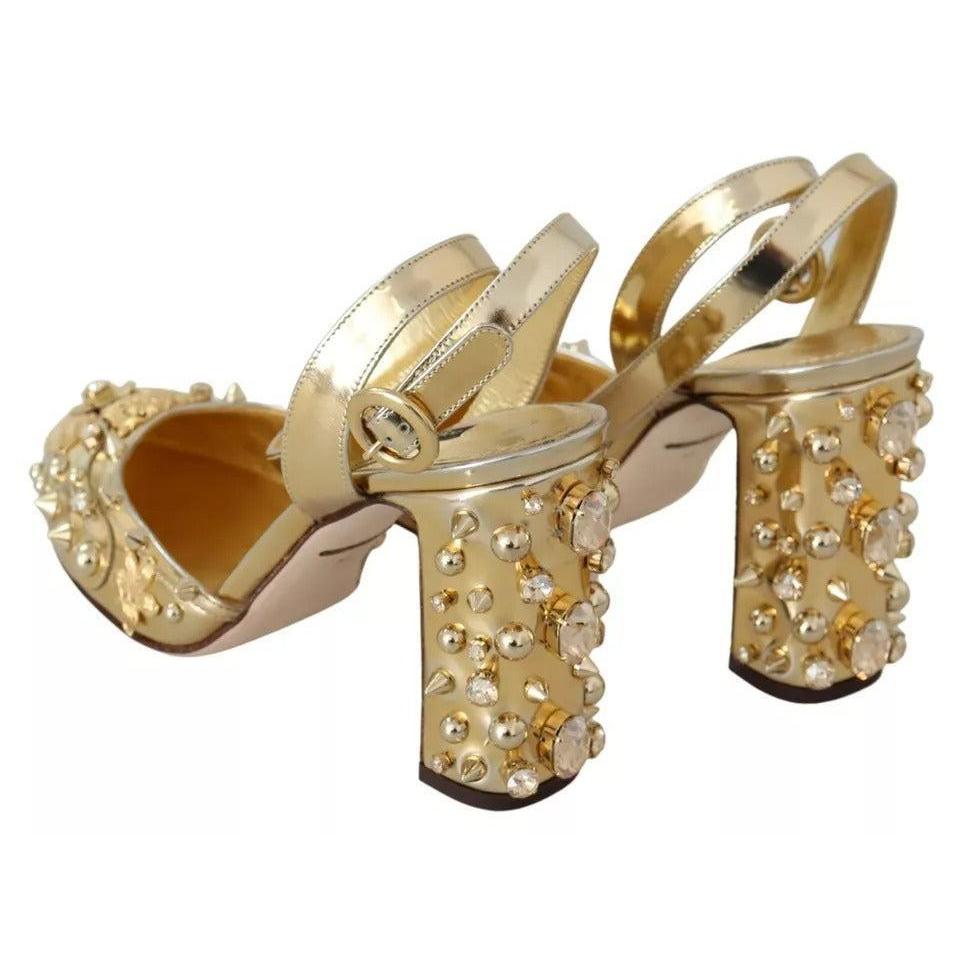 Dolce & Gabbana Gold Studs Vally Slingback Sandals Shoes