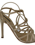 Dolce & Gabbana Gold Silk Ankle Strap Heels Sandals Shoes