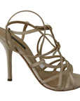 Dolce & Gabbana Gold Silk Ankle Strap Heels Sandals Shoes