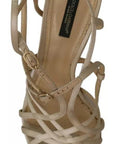 Dolce & Gabbana Gold Silk Ankle Strap Heels Sandals Shoes