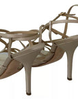 Dolce & Gabbana Gold Silk Ankle Strap Heels Sandals Shoes