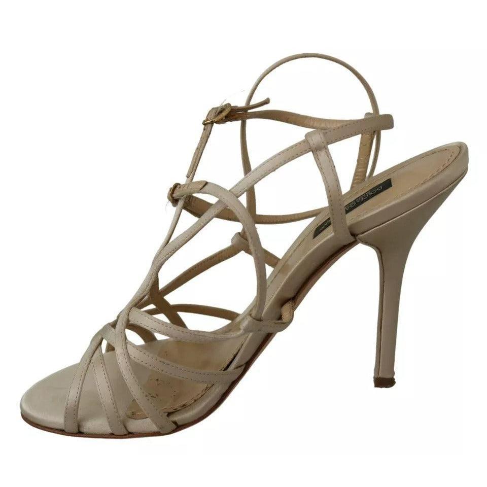 Dolce & Gabbana Gold Silk Ankle Strap Heels Sandals Shoes