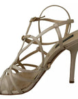 Dolce & Gabbana Gold Silk Ankle Strap Heels Sandals Shoes