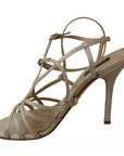 Dolce & Gabbana Gold Silk Ankle Strap Heels Sandals Shoes