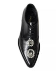 Dolce & Gabbana Black Leather Crystal Lace Up Formal Shoes