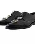 Dolce & Gabbana Black Leather Crystal Lace Up Formal Shoes