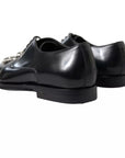 Dolce & Gabbana Black Leather Crystal Lace Up Formal Shoes