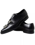Dolce & Gabbana Black Leather Crystal Lace Up Formal Shoes