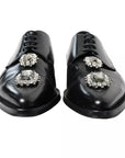 Dolce & Gabbana Black Leather Crystal Lace Up Formal Shoes