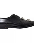 Dolce & Gabbana Black Leather Crystal Lace Up Formal Shoes