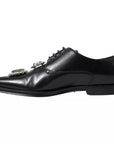 Dolce & Gabbana Black Leather Crystal Lace Up Formal Shoes
