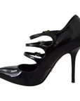 Dolce & Gabbana Black Leather Ankle Strap Heels Pumps Shoes
