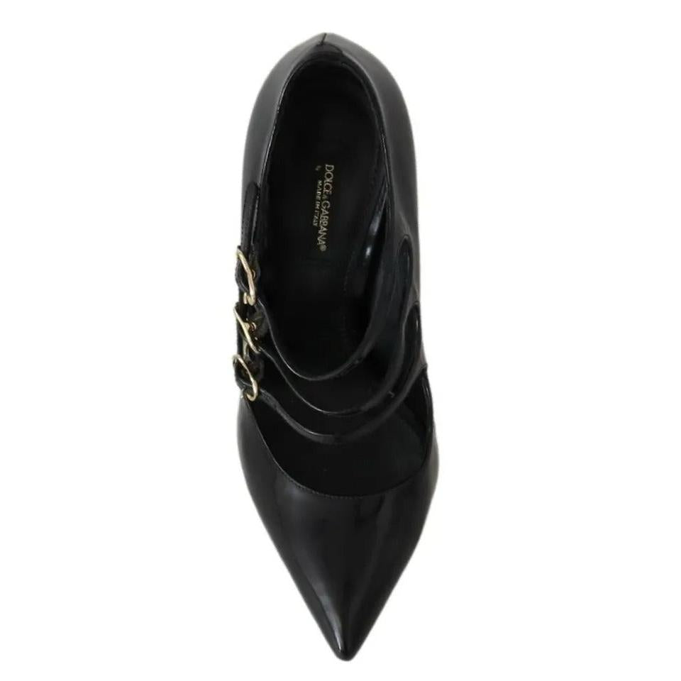 Dolce & Gabbana Black Leather Ankle Strap Heels Pumps Shoes