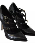 Dolce & Gabbana Black Leather Ankle Strap Heels Pumps Shoes