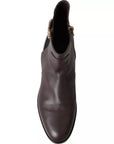 Dolce & Gabbana Brown Leather AMORE Flats Ankle Boots Shoes