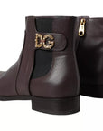 Dolce & Gabbana Brown Leather AMORE Flats Ankle Boots Shoes