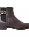 Dolce & Gabbana Brown Leather AMORE Flats Ankle Boots Shoes