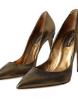 Dolce & Gabbana Bronze Leather Embellished Heels Pumps Shoes