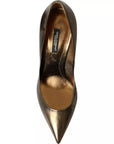 Dolce & Gabbana Bronze Leather Embellished Heels Pumps Shoes