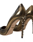 Dolce & Gabbana Bronze Leather Embellished Heels Pumps Shoes