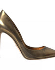 Dolce & Gabbana Bronze Leather Embellished Heels Pumps Shoes