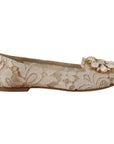 Dolce & Gabbana Beige Lace Crystal Ballet Flats Loafers Shoes