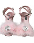 Dolce & Gabbana Pink Turkey Feather Crystal Sandals Shoes
