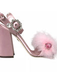 Dolce & Gabbana Pink Turkey Feather Crystal Sandals Shoes
