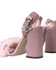 Dolce & Gabbana Pink Turkey Feather Crystal Sandals Shoes