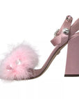Dolce & Gabbana Pink Turkey Feather Crystal Sandals Shoes