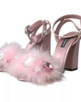 Dolce & Gabbana Pink Turkey Feather Crystal Sandals Shoes