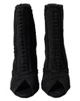 Dolce & Gabbana Black Tulle Stiletto Heels Short Boots Shoes