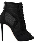 Dolce & Gabbana Black Tulle Stiletto Heels Short Boots Shoes