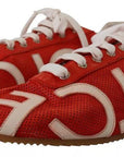 Dolce & Gabbana Red White Leather Mens Logo Casual Sneakers Shoes