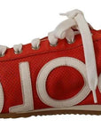Dolce & Gabbana Red White Leather Mens Logo Casual Sneakers Shoes