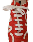 Dolce & Gabbana Red White Leather Mens Logo Casual Sneakers Shoes