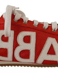 Dolce & Gabbana Red White Leather Mens Logo Casual Sneakers Shoes