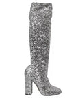 Dolce & Gabbana Silver Sequined High Boots Stretch Shoes