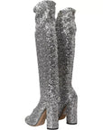 Dolce & Gabbana Silver Sequined High Boots Stretch Shoes