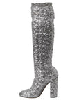 Dolce & Gabbana Silver Sequined High Boots Stretch Shoes