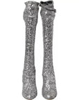 Dolce & Gabbana Silver Sequined High Boots Stretch Shoes