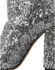 Dolce & Gabbana Silver Sequined High Boots Stretch Shoes