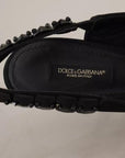 Dolce & Gabbana Black Embellished Heels Slingback Charmeuse Shoes