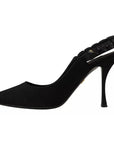 Dolce & Gabbana Black Embellished Heels Slingback Charmeuse Shoes
