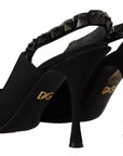 Dolce & Gabbana Black Embellished Heels Slingback Charmeuse Shoes