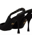Dolce & Gabbana Black Embellished Heels Slingback Charmeuse Shoes