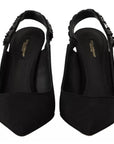 Dolce & Gabbana Black Embellished Heels Slingback Charmeuse Shoes