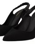 Dolce & Gabbana Black Embellished Heels Slingback Charmeuse Shoes