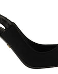 Dolce & Gabbana Black Embellished Heels Slingback Charmeuse Shoes